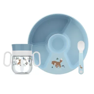 Set pappa Baby 3 pezzi blu (piatto con divisori, bicchiere e cucchiaio)